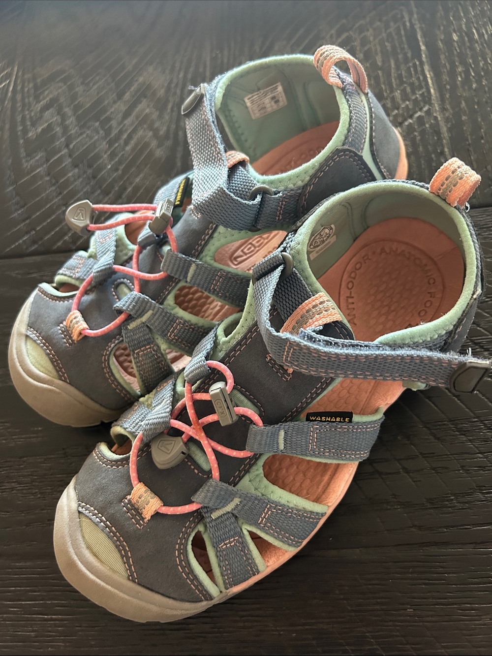 KEEN Kids Closed-Toe Sport Washable Sandals - Blue with Pink & Mint Trim SZ 4